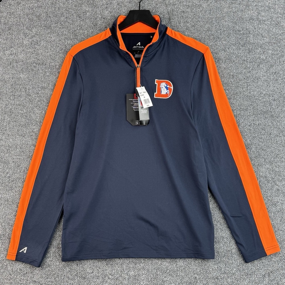 Denver Broncos 1/4 Zip Pullover Men's S Navy Orange NFL Performance Antigua NWT